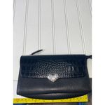 Brighton Black Leather Wallet Embossed Heart Details Croc Flap Convertible Photo 12