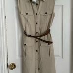 H&M New safari Sleeveless Beige Button-Up Dress with Belt size small Photo 1