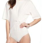 Something Navy  Bodysuit Cream Gathered Tee Shirt Bodysuit Sz L EUC Blouson Fit Photo 0