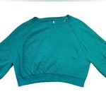 Free People Teal Boucle Cotton Blend Found My Friend Pullover Sweatshirt Photo 3