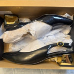 Naturalizer  Shiny Black Slingback Heels with Gold Block Heel‎ size 9 NWT Photo 3