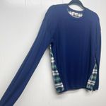 Skies Are Blue  Bohemian Navy Blue Plaid Women's Pullover Sweater Size Medium Photo 4