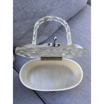 VINTAGE 1950s LUCITE PURSE Handbag PEARL Marbleized Ivory Round Box Style Nice! White Photo 8