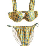 We Wore What Metallic Geo Bikini Set Ruched Bottom Claudia Top Orange Blue Large Photo 13