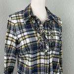 CAbi Women's Seattle Plaid Ruffle Shirt Blue Yellow Cotton Style 4233 Size Small Photo 1