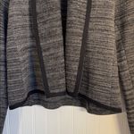Loft  100% Merino Wool Charcoal Knit Black Trim Cropped Blazer Cardigan Small Photo 2