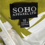 Soho Apparel  olive green and white pleated abstract print belted dress size 14 Photo 4
