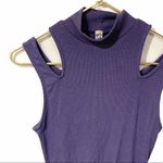 Free People Small Purple Ribbed Cold Shoulder One Piece Snap Sleeveless Bodysuit Photo 1