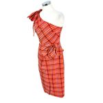 J.Crew Ocho One-Shoulder Plaid Bow Detail Special Occasion Dress Orange Size 6 Photo 7