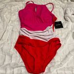 Ellen Tracy | Pink Red White High Neck One Piece Swimsuit Size 10 NWT Photo 0