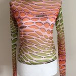 Vintage Y2K OMIGHTY Sheer Mesh Top Small Fairy Grunge Green Pink Graphic T Pink Photo 0