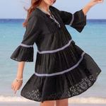 Tommy Bahama Black Cotton Clip Embroidered Tier Dress Size Small NEW *TINY FLAW* Photo 10