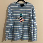 Sag Harbor  Blue White Striped Lighthouse Knit Sweater Nautical Beach XL Photo 0