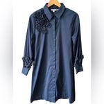 Chico's Chico’s Women’s Navy Blue Poplin 3D Appliqué Flower Button Up Shirt Dress Size 6 Photo 1