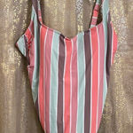 Kona Sol  Orange Green Pastel Striped One Piece Swimsuit XL Photo 0
