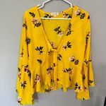 Stella Tweed  Yellow Floral Plunging Neckline Top Bell Sleeves Women's Size Medium Photo 0