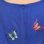 Vintage Linen Blend Butterfly Embroidered Shift Dress Size 10 Blue Photo 5