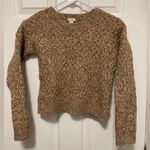 Fossil  Camel Brown Marbled Cropped Merino Wool Silk Blend Cable Knit Sweater Photo 0