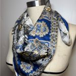 Vintage silk scarf square paisley blue cream EUC 29.5” x 30.5” Photo 15