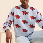 Anthropologie Find Me Now Toto Pullover Sweater Sky Blue Dog Print Size L Size L Photo 0