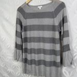 J. Jill‎ Sparkle Flounce Metallic Tonal Stripe Linen Blend Sweater Size S NWT Gray Photo 2