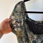 Y2K Babydoll Paisley Top Office Siren Green Blue Adjustable Sheer Sleeve Medium Black Photo 4