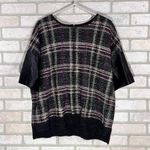 St. John  Plaid Mohair Wool Blend Leather Trim Short Sleeve Sweater Size L Photo 0