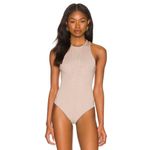 Good American Angled Rib High Neck Bodysuit in Mink001 2 Medium New Womens Tank Photo 2