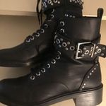 ZARA  women black leather biker stud boots US 6.5 Euro 37 Photo 8
