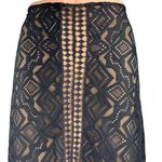 For Love & Lemons Black Nude Lace Crochet Pompom Mini Straight Pencil Skirt M Photo 3