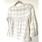 Esley  Cream Cotton Lace Sheer 3/4 Sleeve Feminine Summer Pullover Top Blouse L Photo 8