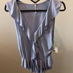 Free People  Ruffle Me Away Slim Fit Plunge Neck Top Blue Heron Photo 4