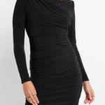 EXPRESS NWT  Ruched Mock Neck Strong Shoulder Back Cutout Mini Dress Black Sz XL Photo 0