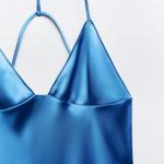 ZARA  maxi long satin slip blue strappy royal bodycon gown dress evening wedding Photo 16