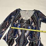 Free People  Pick A Place Bodysuit Long Sleeve Sz XS Midnight Combo Blue Pattern Photo 5