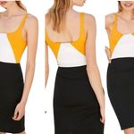 ZARA  Black Gold White Colorblock Bodycon Jersey Dress MEDIUM‎ Chic Modernist NWT Photo 1