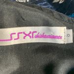 Retro Navy Blue Swan Print Sleeveless Fit and Flare Dress Bow Detail V Neckline Photo 9