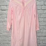 Vintage JCPenney Nylon Fleece Short Nightgown Pink Lace Long Sleeve Size M 70s Size M Photo 0