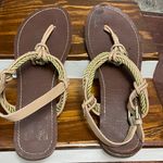 DV by Dolce Vit DV Women's Brown Gold Braid T-Strap Thong Ankle Strap Flat Sandal 7.5 Photo 2