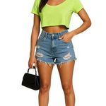 PINK - Victoria's Secret Victoria’s Secret PINK Crop Top Neon Green XS Extra Small Dog Logo Tee T-Shirt Photo 0