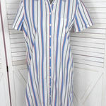 J. Crew Striped Button Down Shirt Dress White Blue Size 8 Preppy Retro Photo 0