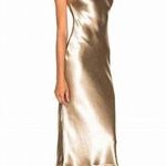 Saloni Satin Champagne Gold Backless Ruffle Hem Cowl Neck Midi Dress Size 8 Photo 0