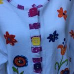 Vintage 90s Colorful Funky Floral Square Button Cardigan size Large White Photo 2