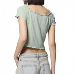 Uniqlo GU Bra-Feel Cropped Off-The-Shoulder Shirring T-Shirt NWT Green S Photo 3