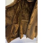 st. john's bay St. John’s Bay Faux Suede/Fur Coat Brown Midi Jacket Size1X Hooded Button Close Photo 5