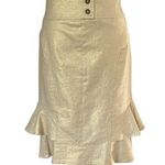 Cache Linen Blend Gold Metallic Lined Skirt Self Belt Tiered Ruffle New $98 NWT Photo 0