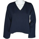 ZARA Shirt Womens Small Navy Blue Textured Bell Sleeve Basic Neutral Minimalist Photo 0