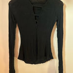 Free People Black Long Sleeve Top with Cut-Out Design Photo 0