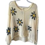 POL Clothing Womens Floral The Daisy Drifter Pullover Sweater cream blue S Boho Photo 1