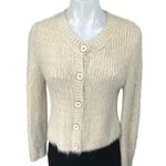 ZARA Cream Faux Fur Fuzzy Long Sleeve Button Up Cardigan Sweater Jacket Top S Photo 0